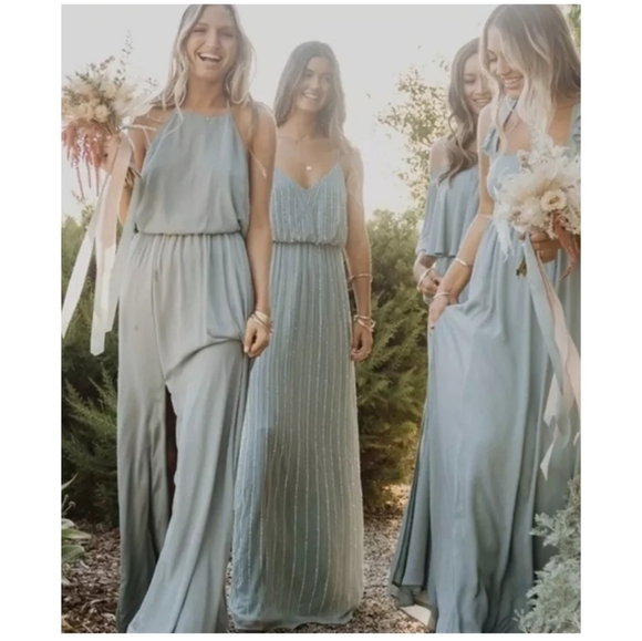 Show Me Your MuMu Heather Halter Maxi Dress Size Small Womens Silver Sage Crisp - Picture 2 of 10